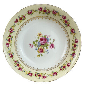 Gold Castle Vtg 1950s Japan Mid-Century 9 in China Bowl Rose Floral Gold Rim